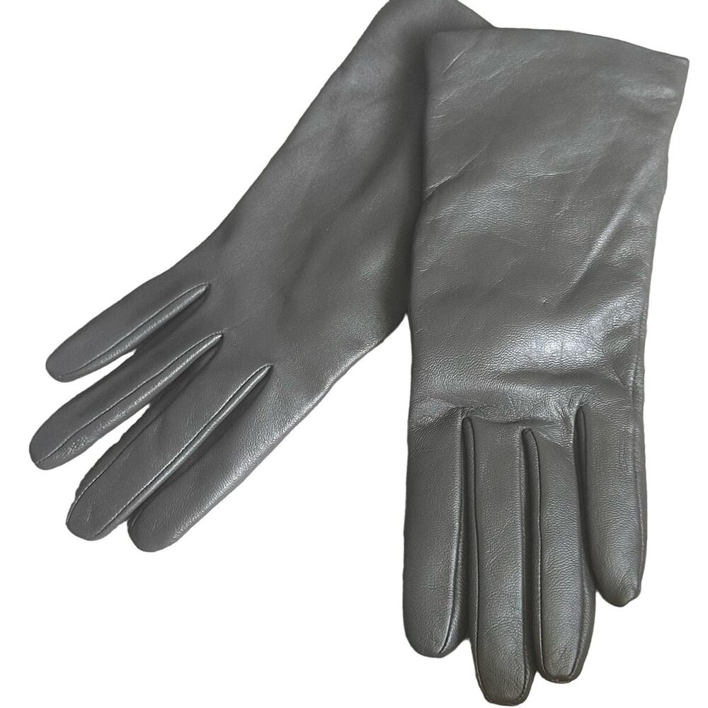 Women's Gray Leather Gloves - Fashionable Long Mittens